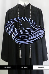 Black and white 2 color graduation honor cord with matching tassels from Senior Class Graduation Products. Made in USA.