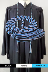 Black graduation honor cord with matching tassels from Senior Class Graduation Products. Made in USA.