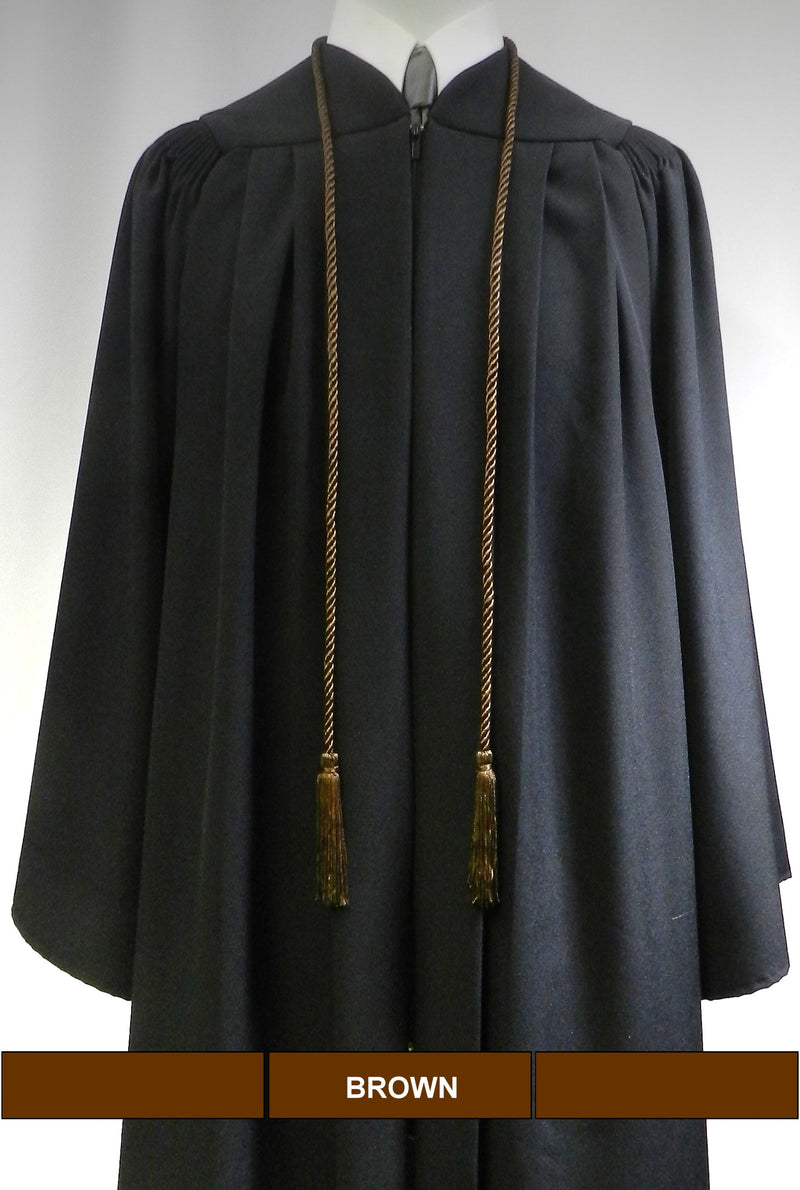 Brown graduation honor cord with matching tassels from Senior Class Graduation Products. Made in USA.