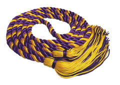 purple and bright gold 2 color graduation honor cord with matching tassels from Senior Class Graduation Products. Made in USA.