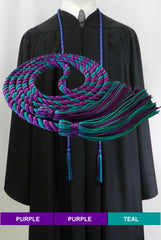 Purple and teal 2 color graduation honor cord from Senior Class Graduation Products. Made in USA.