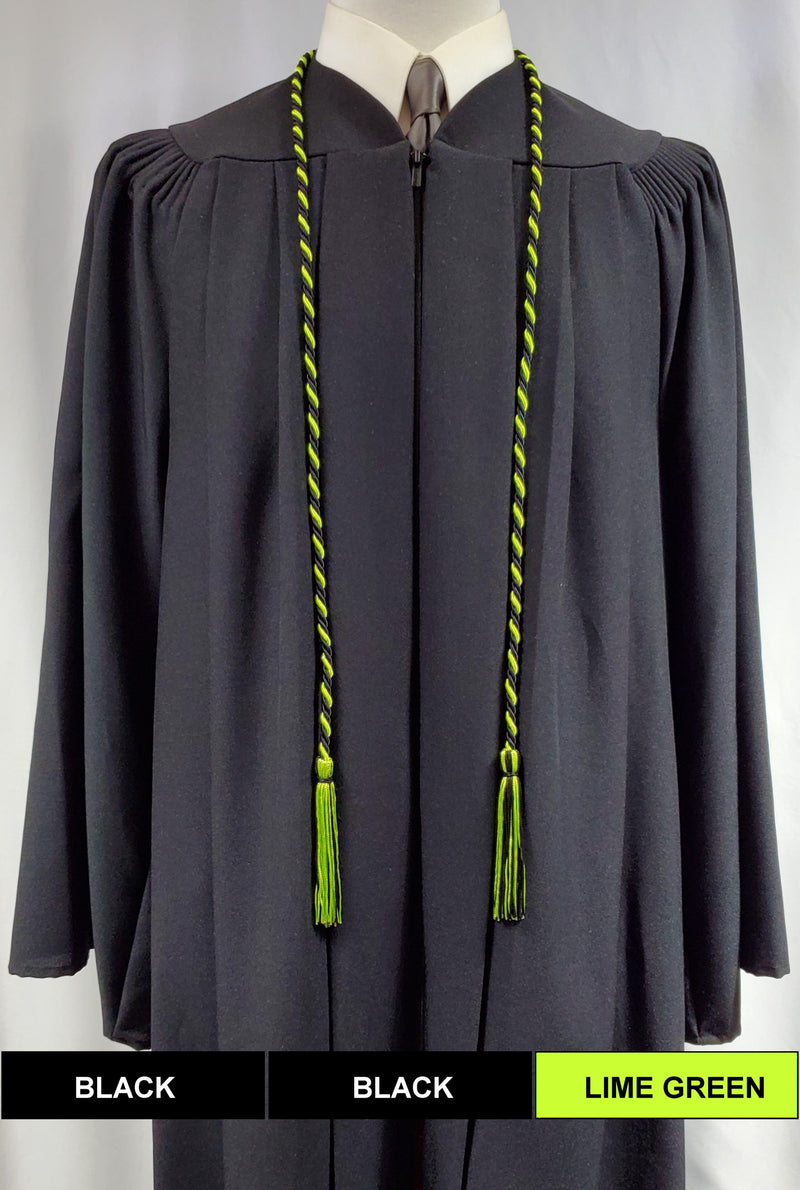 Black and lime green 2-color graduation honor cord from Senior Class.  Made in the United States.