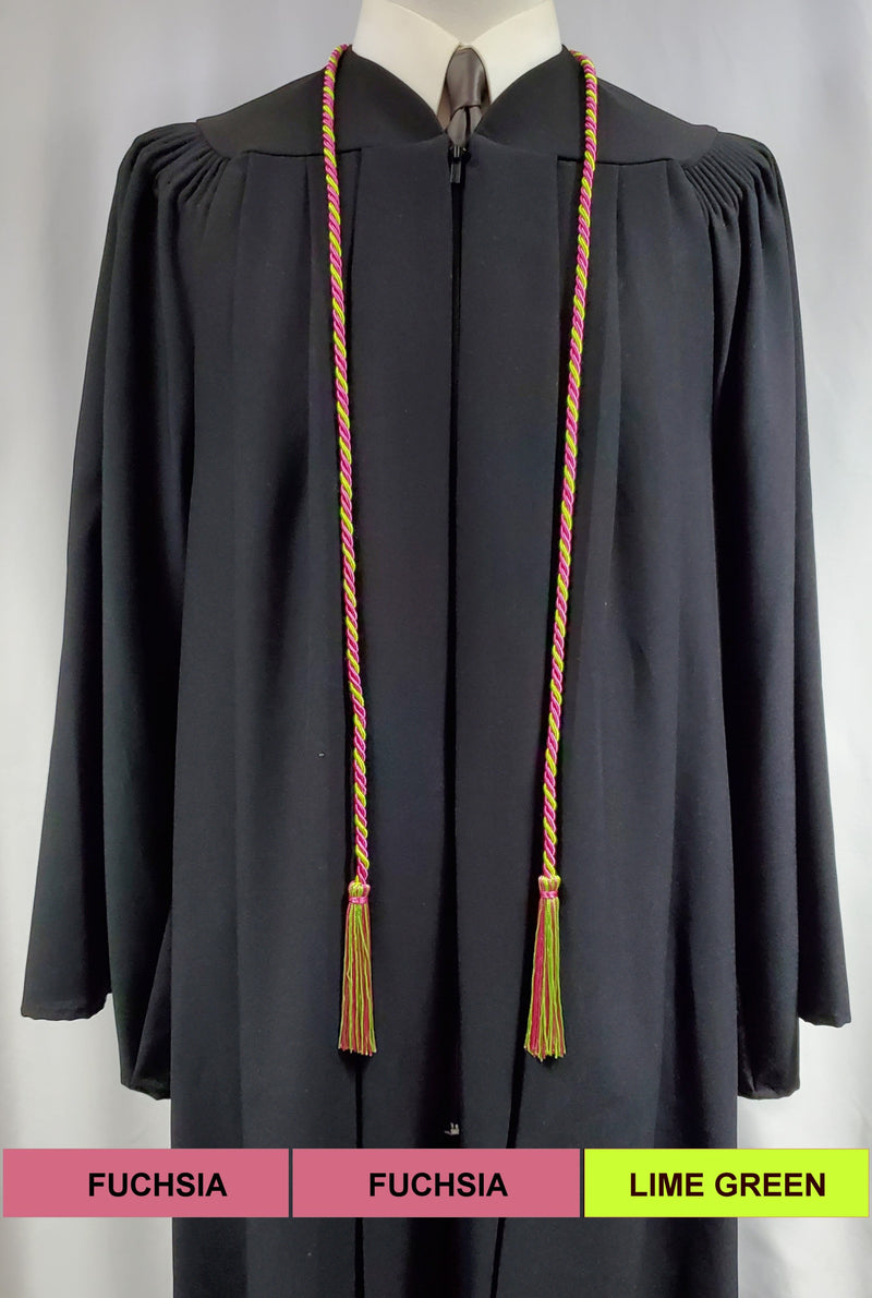 Fuchsia (Rose) and Lime Green 2-color graduation cord from Senior Class.  Made in the United States.