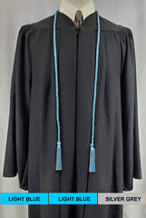 Light Blue and Silver Grey graduation honor cord from Senior Class.  Made in the United States.