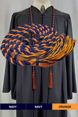 Navy blue and orange 2-color graduation honor cord from Senior Class. Made in the United States.