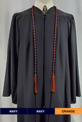 Navy blue and orange 2-color graduation honor cord from Senior Class. Made in the United States.