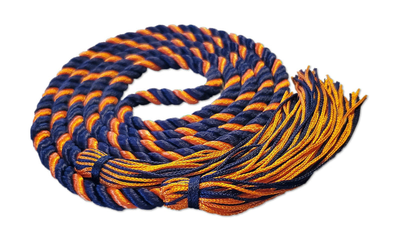 Navy blue and orange 2-color graduation honor cord from Senior Class. Made in the United States.