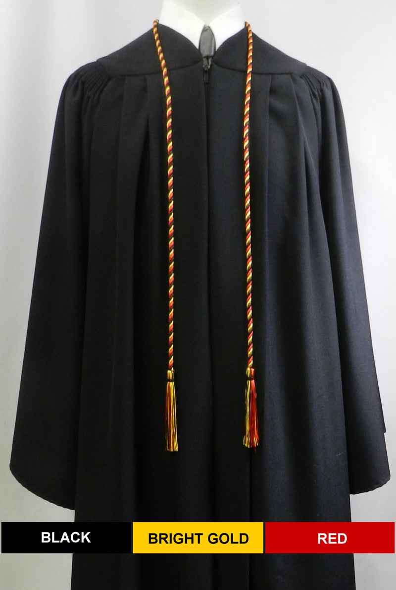 Black, bright gold and red 3 color graduation honor cord from Senior Class Graduation Products. Made in USA.