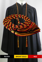 Black, bright gold and red 3 color graduation honor cord from Senior Class Graduation Products. Made in USA.