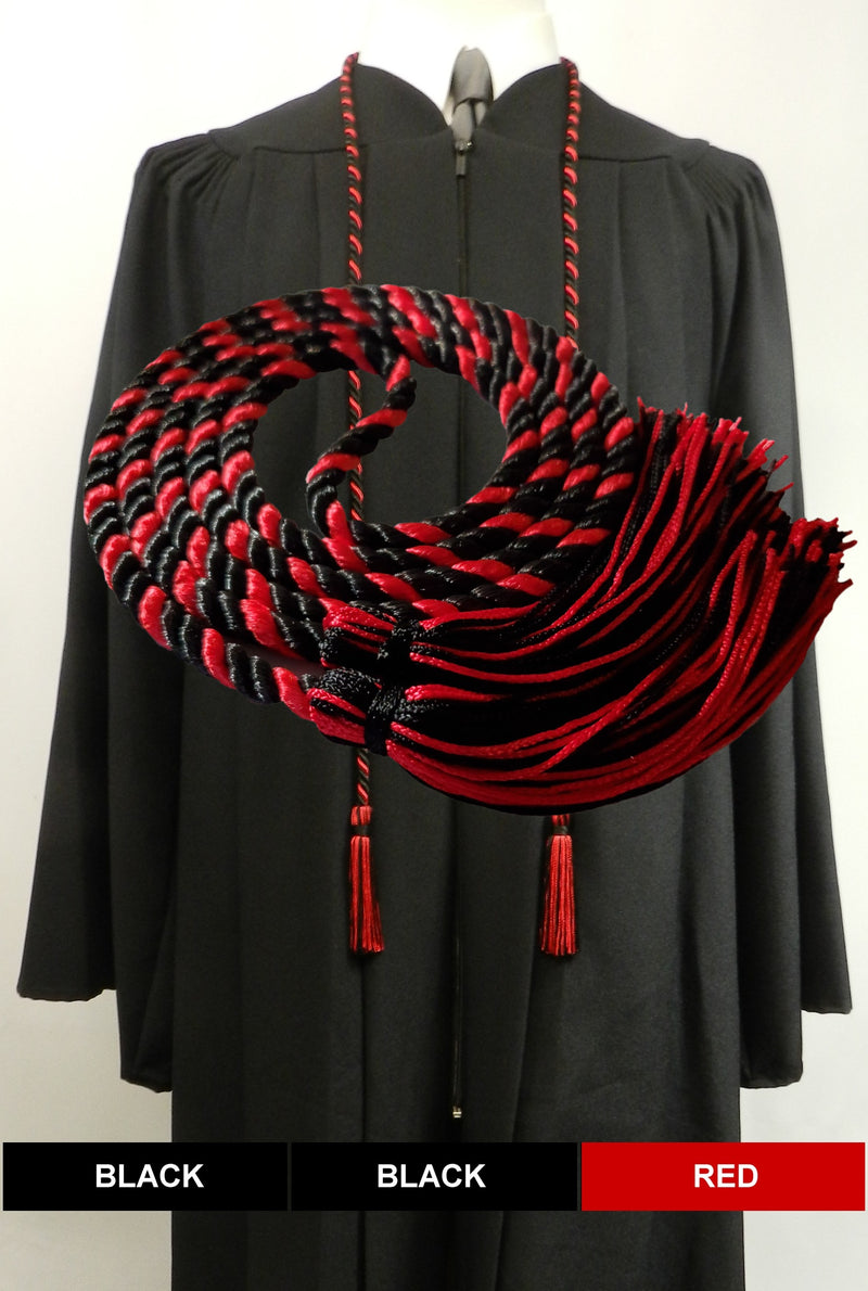 Black graduation honor cord with matching tassels from Senior Class Graduation Products. Made in USA.