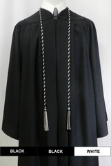 Black and white 2 color graduation honor cord with matching tassels from Senior Class Graduation Products. Made in USA.