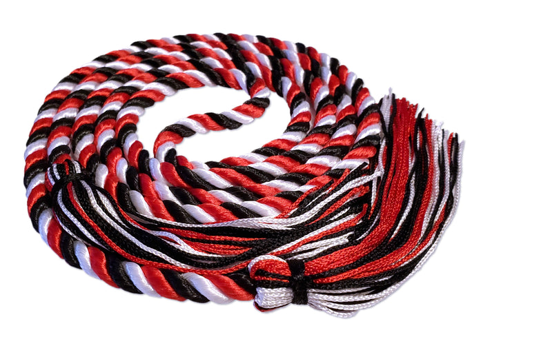 Red, white and black 3 color graduation honor cord from Senior Class Graduation Products. Made in USA.
