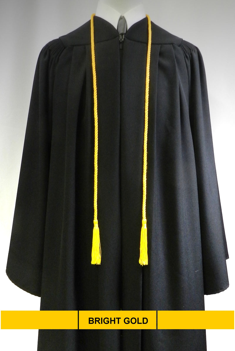 Bright gold graduation honor cord with matching tassels from Senior Class Graduation Products. Made in USA.