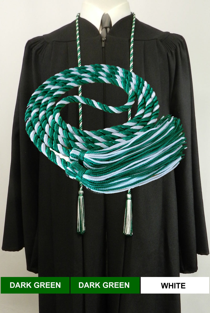 Dark green and white 2 color graduation honor cord.