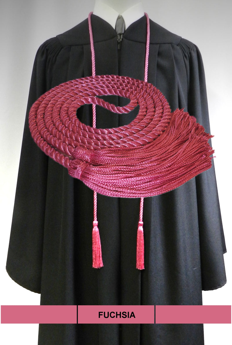 Fuchsia graduation honor cord with matching tassels from Senior Class Graduation Products. Made in USA.