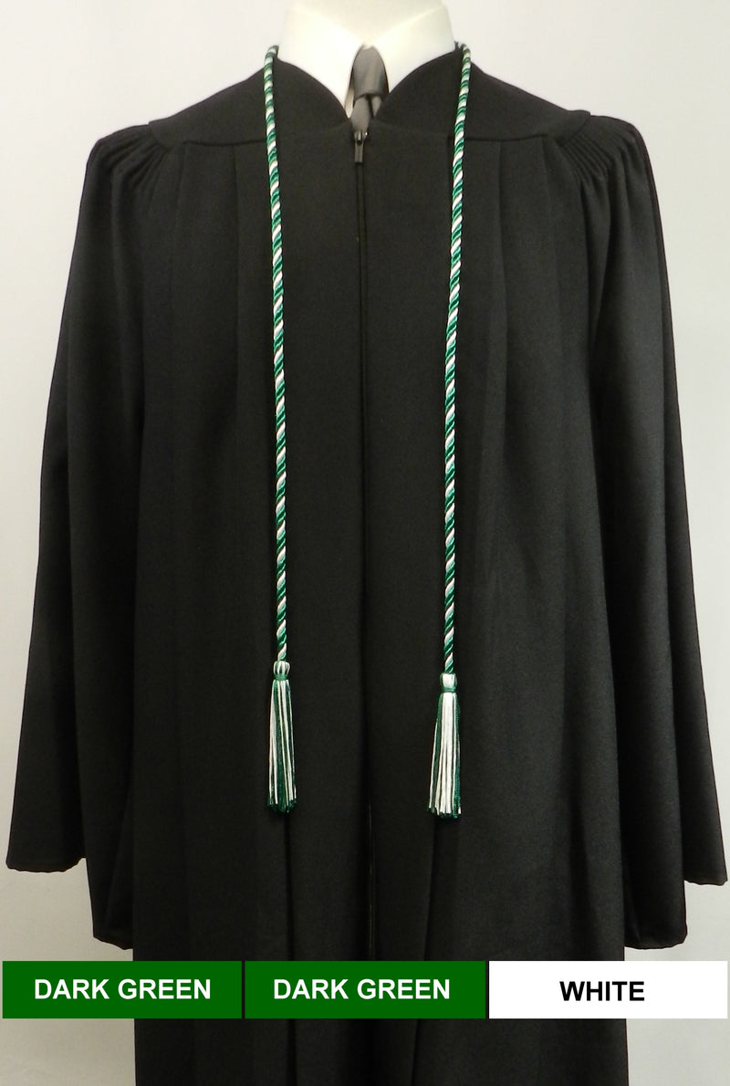 Dark green and white 2 color graduation honor cord.