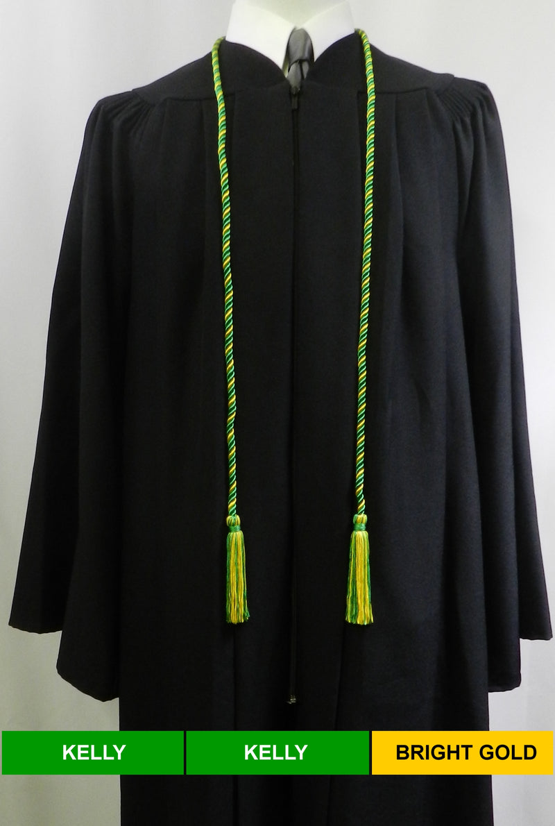 Kelly green and bright gold 2 color graduation honor cord.