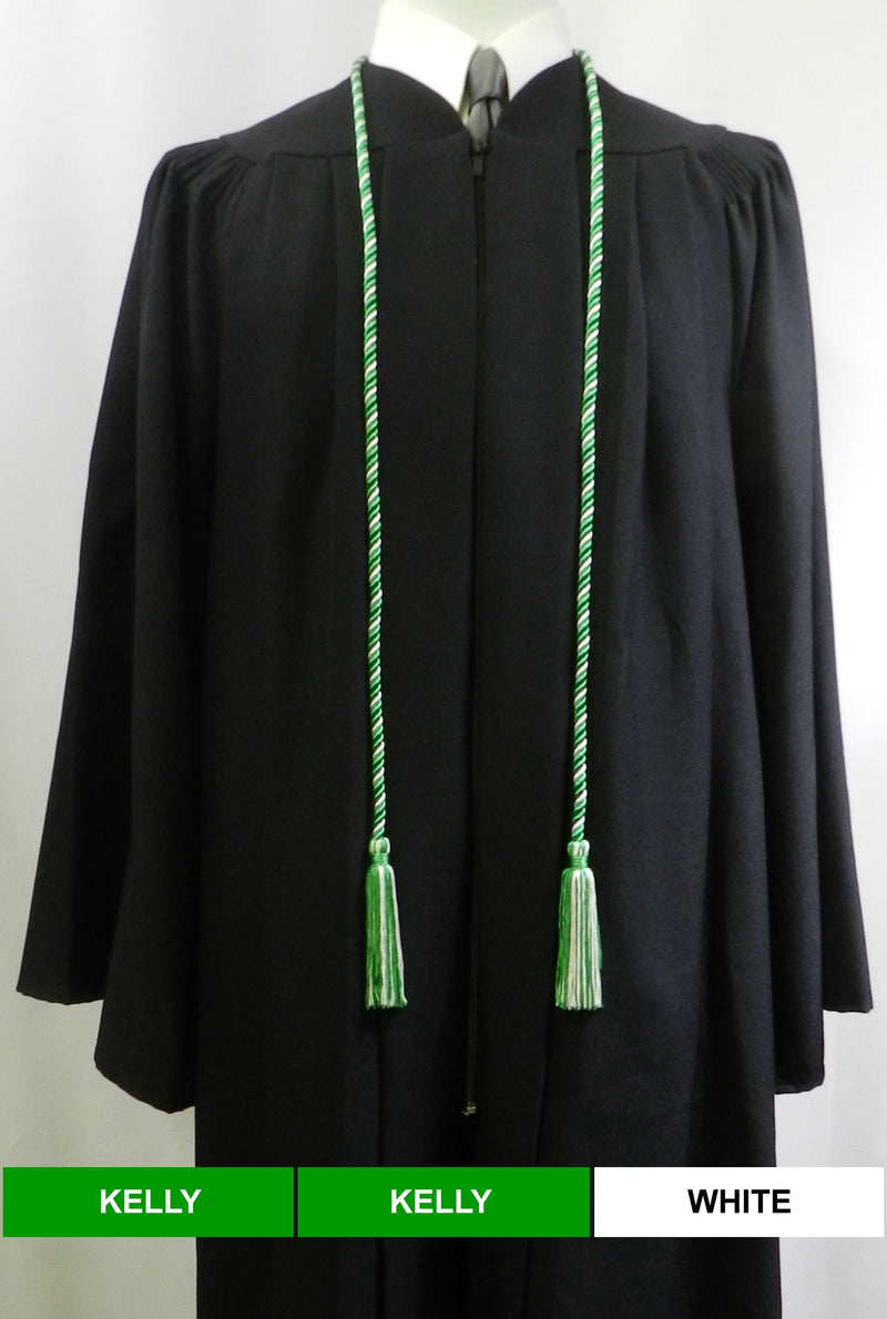 Kelly green and white 2 color graduation honor cord.
