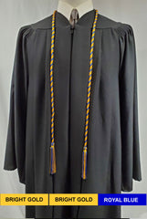 Bright Gold-Bright Gold-Royal Blue graduation honor cord from Senior Class. Made in the USA.
