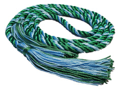 Kelly green and light blue 2 color graduation honor cord with matching tassels from Senior Class Graduation Products. Made in USA.