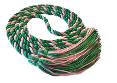 Kelly green and pink 2 color graduation honor cord with matching tassels from Senior Class Graduation Products. Made in USA.