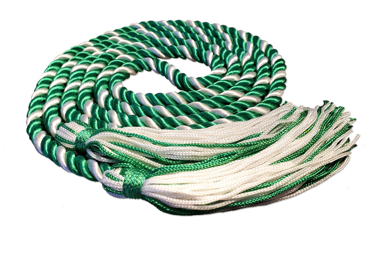 Kelly green and white 2 color graduation honor cord.