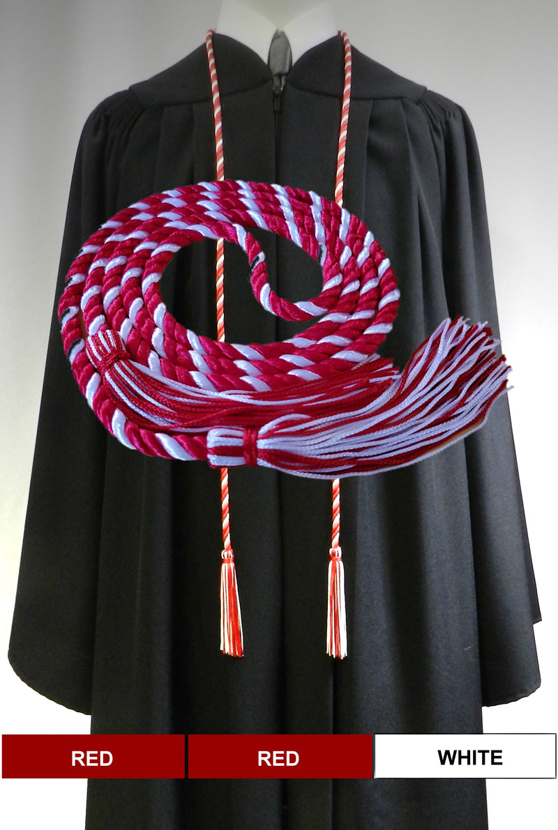 Red and white 2 color graduation honor cord from Senior Class Graduation Products. Made in USA.