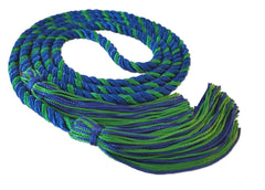 Royal blue and kelly green 2 color graduation honor cord from Senior Class Graduation Products. Made in USA.