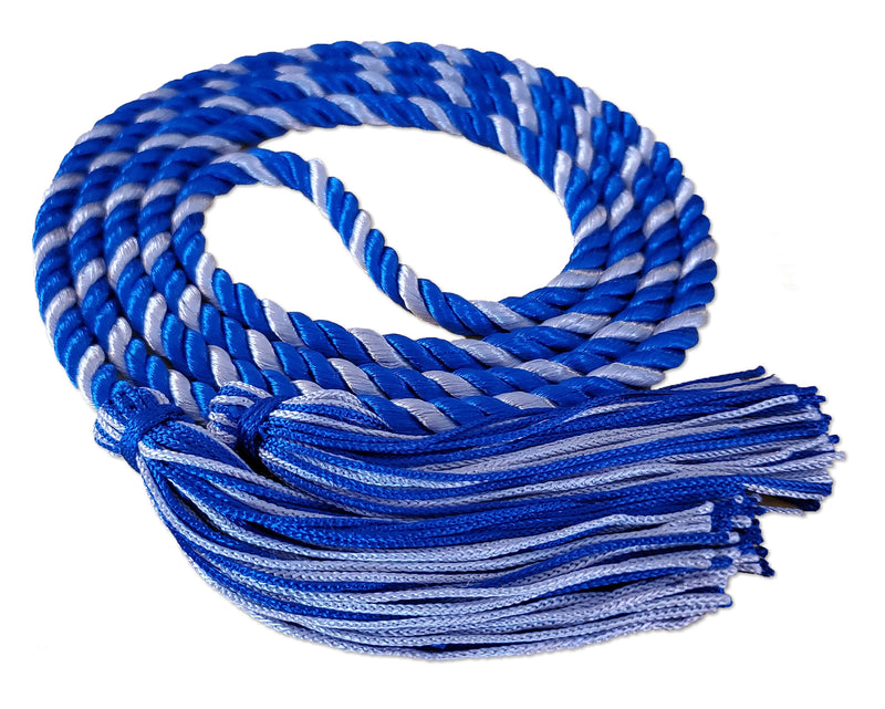Royal blue and silver/grey 2 color graduation honor cord from Senior Class Graduation Products. Made in USA.