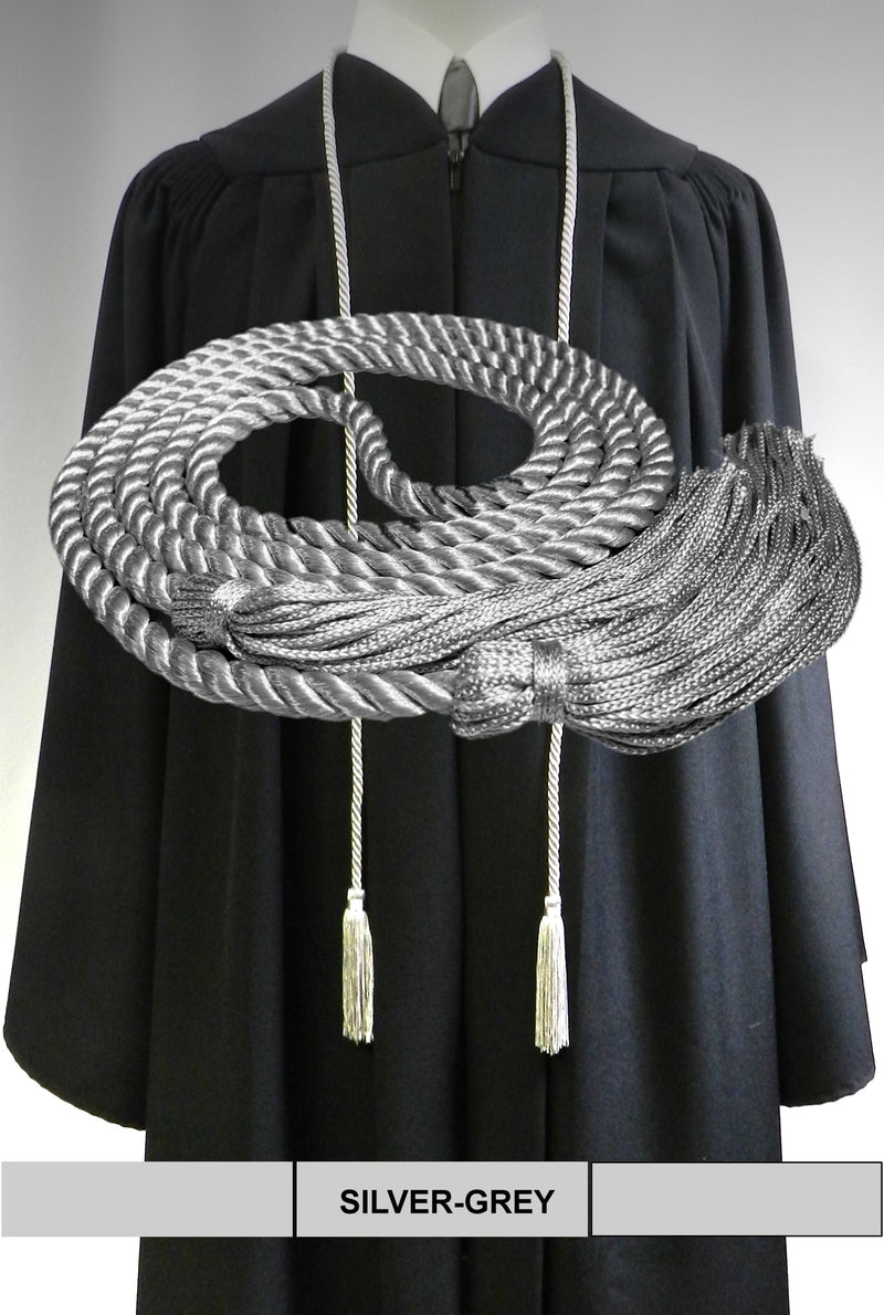 Silver grey solid color graduation honor cord from Senior Class Graduation Products. Made in USA.